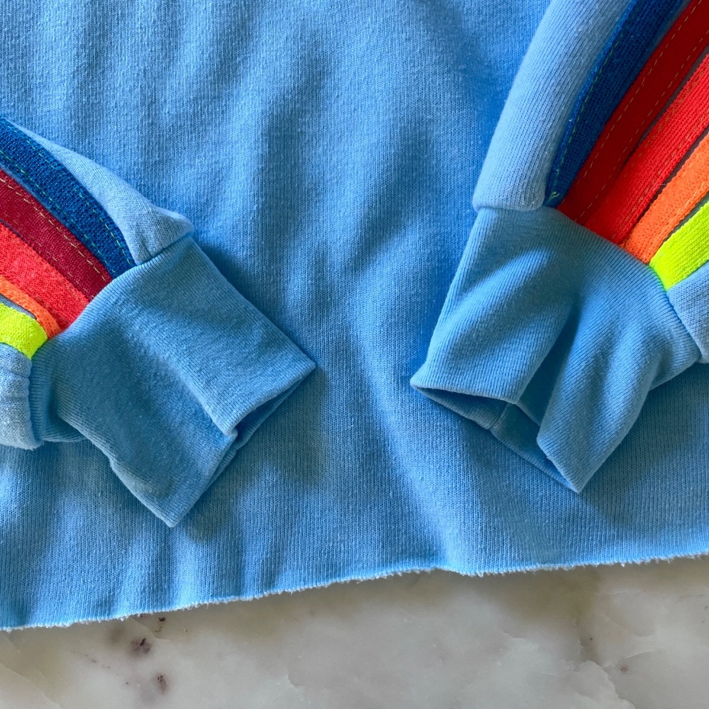 Aviator Nation Lightning Bolt Neon Rainbow Stripe Crop Sweatshirt in Blue - Picture 7 of 14